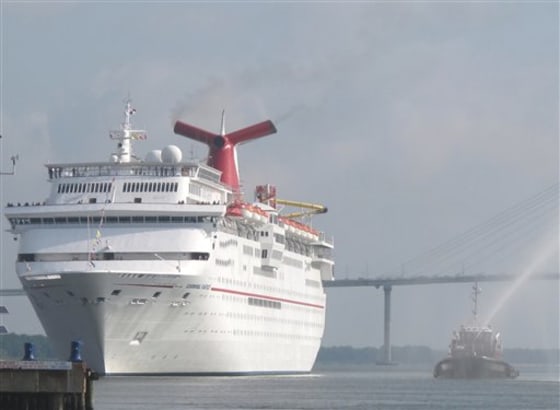 The 2,056-passenger Carnival Fantasy arrives at the dock in Charleston, S.C., on Tuesday, May 18.